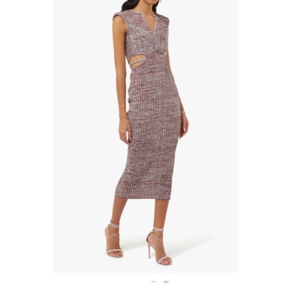 SELF PORTRAIT Crossover Knit Dress Light Blue Red Mix - Picture 4 of 8